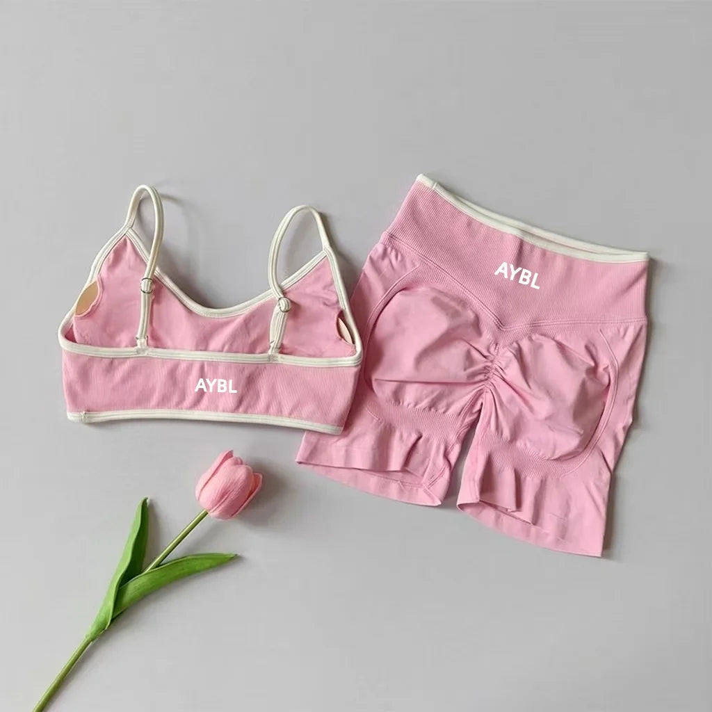 Ensemble de sport 2 pièces pour femme : leggings et soutien-gorge sans coutures effet scrunch