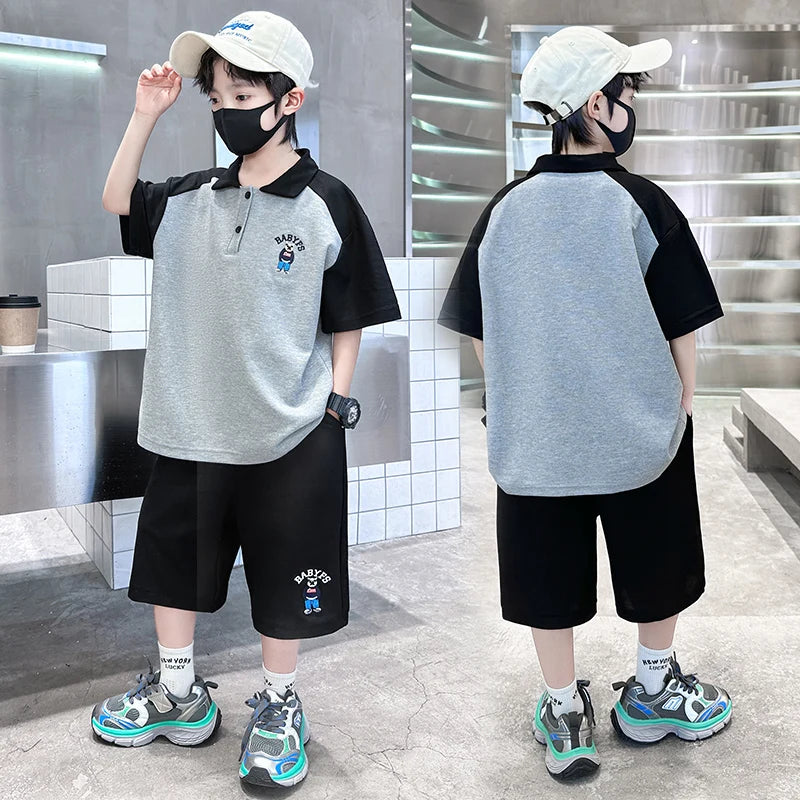 Tween garçons nouveaux vêtements d'été ensemble polos + shorts 2 pièces costume de Sport pour adolescent enfant enfants vêtements tenues costume âge 5-14 ans
