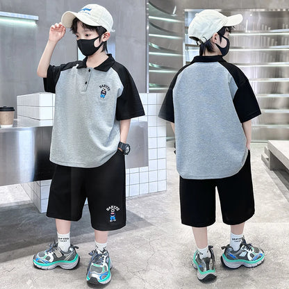 Tween garçons nouveaux vêtements d'été ensemble polos + shorts 2 pièces costume de Sport pour adolescent enfant enfants vêtements tenues costume âge 5-14 ans