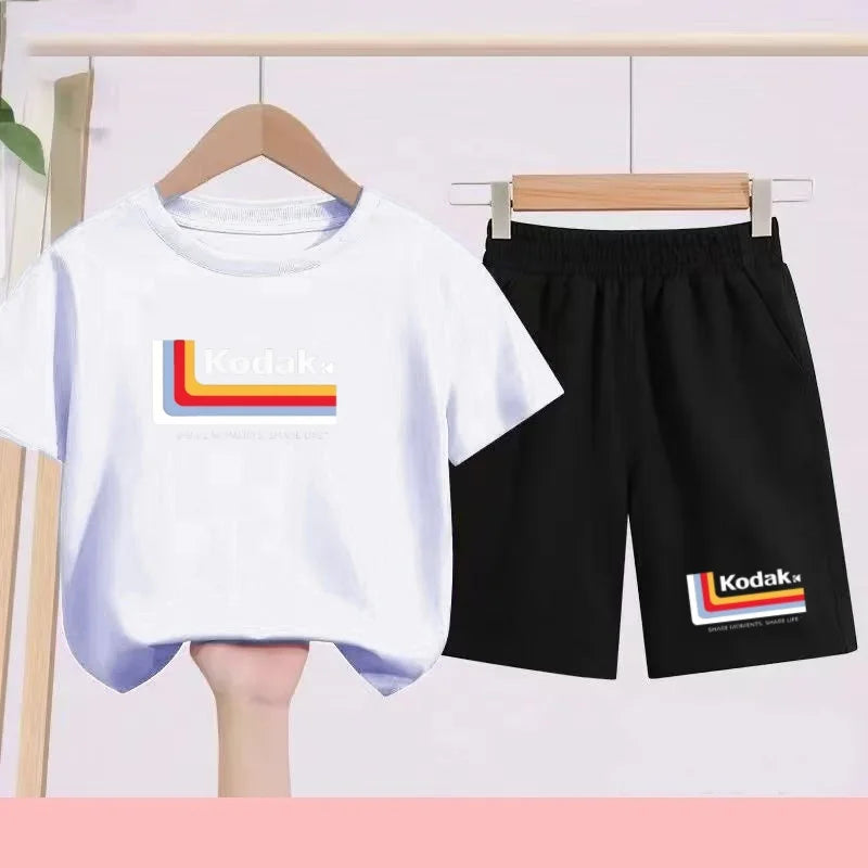 Ensemble Sportif Enfant 2026 - T-shirt + Short - Noir et Blanc Couleurs Unies - Convient aux Garçons et Filles de 3 à 13 Ans