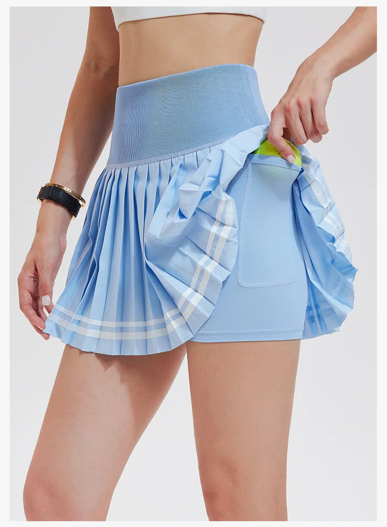 Jupe de sport pour femme, plissée, mi-longue, séchage rapide, avec doublure, idéale pour le tennis, le fitness, le yoga et le badminton