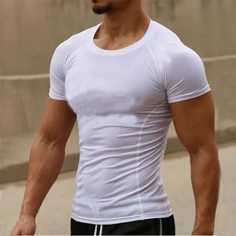 T-shirt de compression à manches courtes pour homme, t-shirt de sport, sweat-shirt de fitness, survêtement de jogging, chemise athlétique, t-shirts de course, zone me