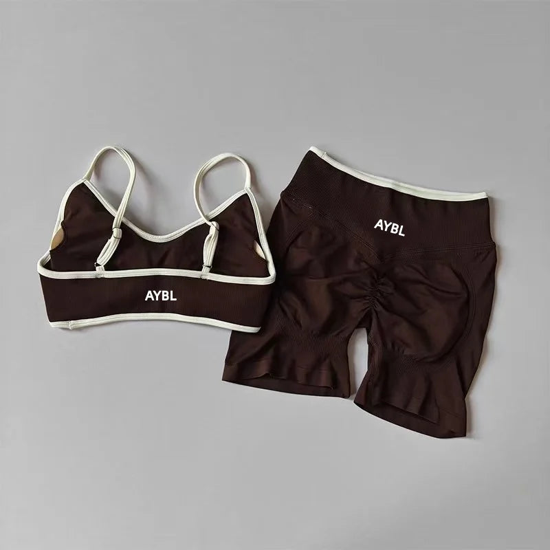 Ensemble de sport 2 pièces pour femme : leggings et soutien-gorge sans coutures effet scrunch