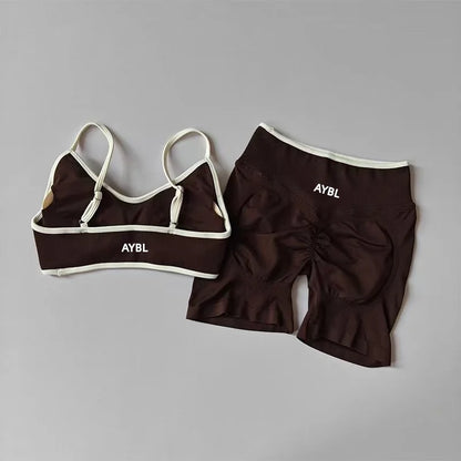 Ensemble de sport 2 pièces pour femme : leggings et soutien-gorge sans coutures effet scrunch
