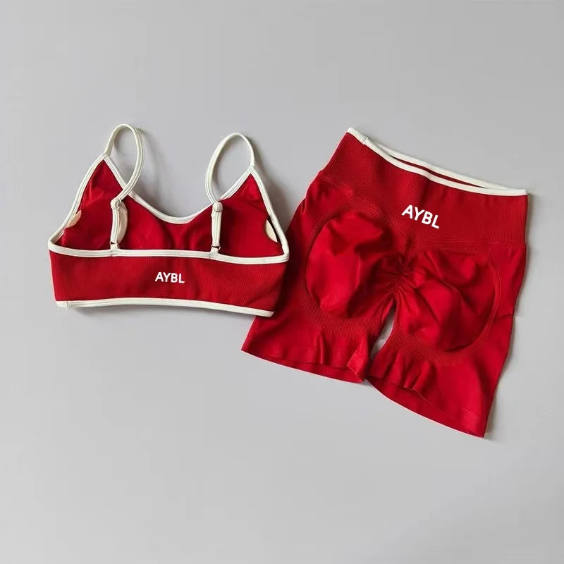 Ensemble de sport 2 pièces pour femme : leggings et soutien-gorge sans coutures effet scrunch