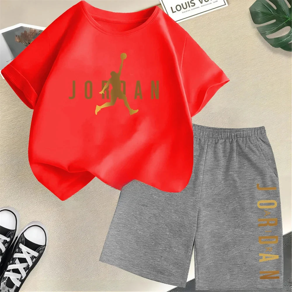 Ensemble de vêtements pour enfants de marque d'été, imprimé sportif, t-shirt à manches courtes, ensemble de shorts, ensemble de 2 pièces, vêtements de mode pour garçons et filles