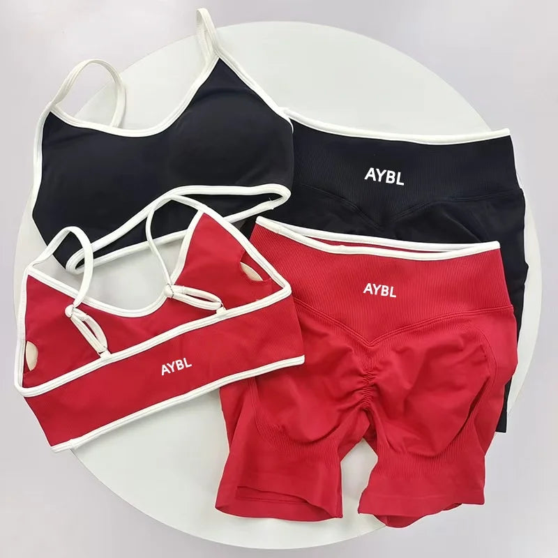 Ensemble de sport 2 pièces pour femme : leggings et soutien-gorge sans coutures effet scrunch