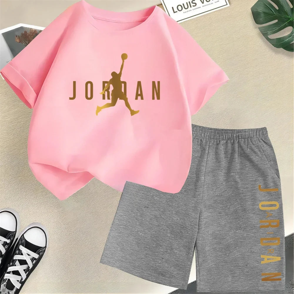 Ensemble de vêtements pour enfants de marque d'été, imprimé sportif, t-shirt à manches courtes, ensemble de shorts, ensemble de 2 pièces, vêtements de mode pour garçons et filles