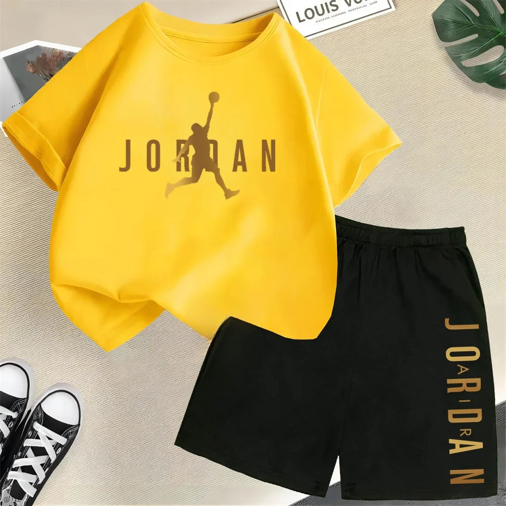 Ensemble de vêtements pour enfants de marque d'été, imprimé sportif, t-shirt à manches courtes, ensemble de shorts, ensemble de 2 pièces, vêtements de mode pour garçons et filles