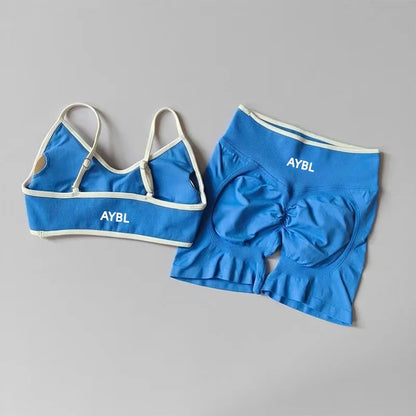 Ensemble de sport 2 pièces pour femme : leggings et soutien-gorge sans coutures effet scrunch