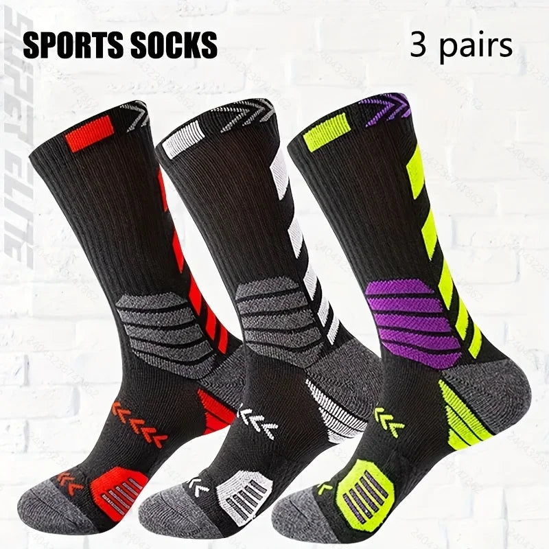 3 paires de chaussettes de Sport, de course, d'athlétisme, en maille respirante, à Compression épaisse, pour basket-ball, absorbe la sueur, pour cyclisme professionnel