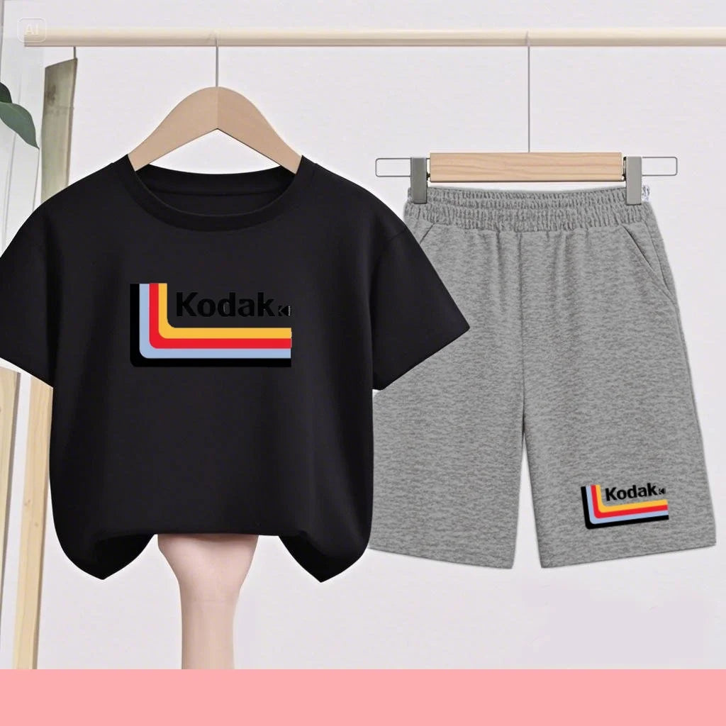 Ensemble Sportif Enfant 2026 - T-shirt + Short - Noir et Blanc Couleurs Unies - Convient aux Garçons et Filles de 3 à 13 Ans