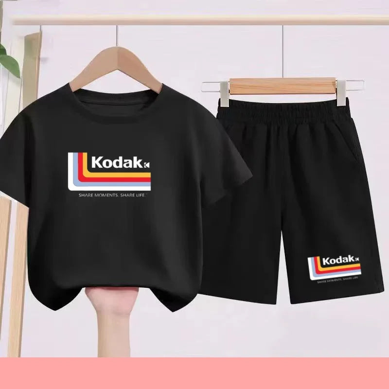 Ensemble Sportif Enfant 2026 - T-shirt + Short - Noir et Blanc Couleurs Unies - Convient aux Garçons et Filles de 3 à 13 Ans
