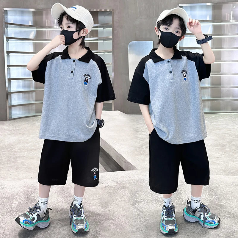 Tween garçons nouveaux vêtements d'été ensemble polos + shorts 2 pièces costume de Sport pour adolescent enfant enfants vêtements tenues costume âge 5-14 ans