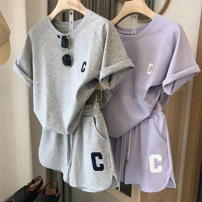 Ensemble de sport d'été pour enfants 5-12 ans : T-shirt à manches courtes avec lettres tendance et short ample – Tenue décontractée fine 2 pièces pour garçons et filles