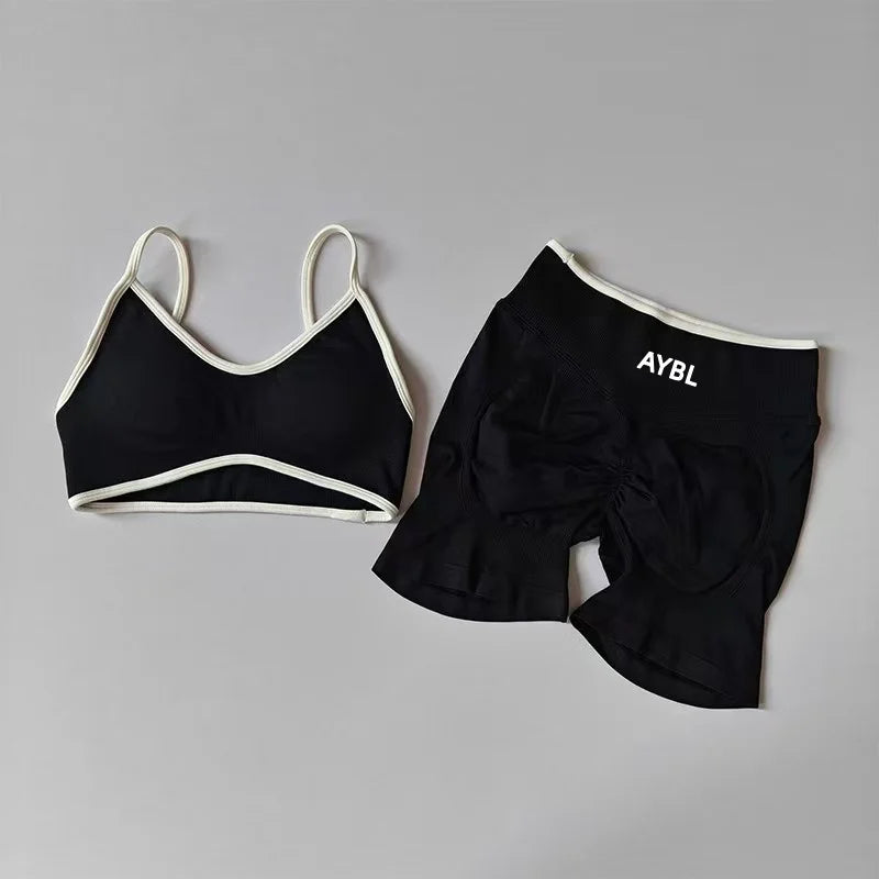 Ensemble de sport 2 pièces pour femme : leggings et soutien-gorge sans coutures effet scrunch