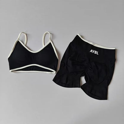 Ensemble de sport 2 pièces pour femme : leggings et soutien-gorge sans coutures effet scrunch