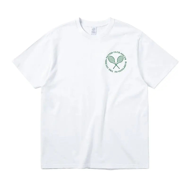 T-shirt De Sport De Course Décontracté En Pur Coton Rétro Américain Jouant Au Tennis Nouveau T-shirt Impression De Lettres Homme