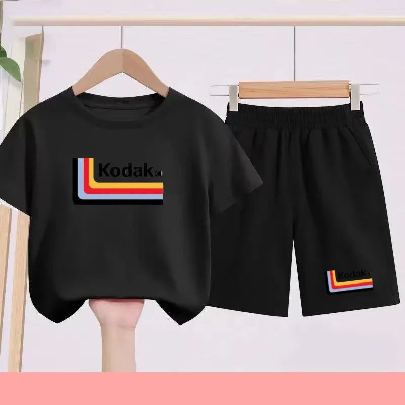 Ensemble Sportif Enfant 2026 - T-shirt + Short - Noir et Blanc Couleurs Unies - Convient aux Garçons et Filles de 3 à 13 Ans