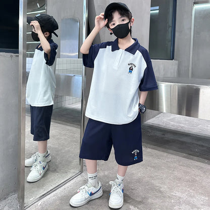 Tween garçons nouveaux vêtements d'été ensemble polos + shorts 2 pièces costume de Sport pour adolescent enfant enfants vêtements tenues costume âge 5-14 ans