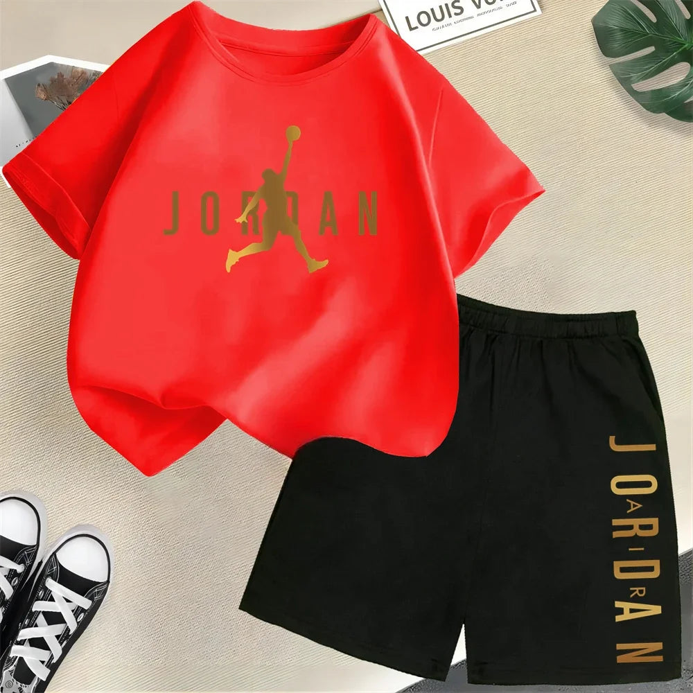 Ensemble de vêtements pour enfants de marque d'été, imprimé sportif, t-shirt à manches courtes, ensemble de shorts, ensemble de 2 pièces, vêtements de mode pour garçons et filles