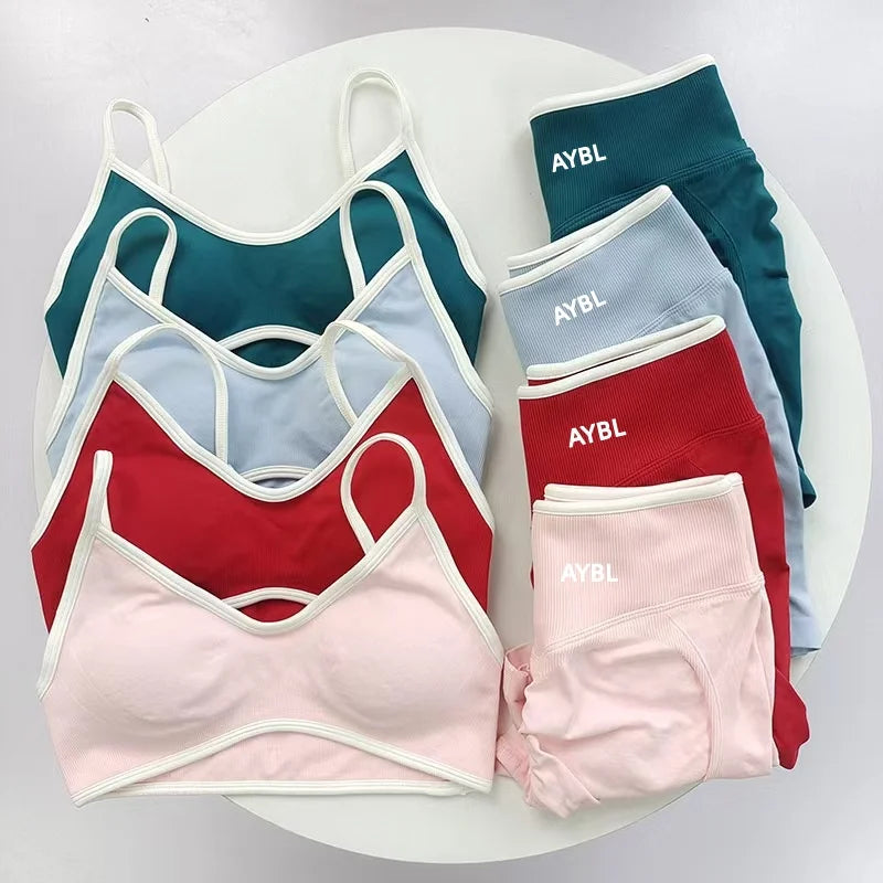 Ensemble de sport 2 pièces pour femme : leggings et soutien-gorge sans coutures effet scrunch