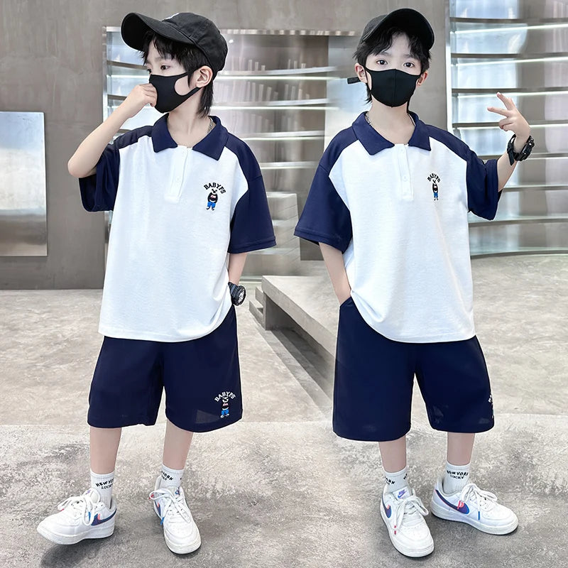 Tween garçons nouveaux vêtements d'été ensemble polos + shorts 2 pièces costume de Sport pour adolescent enfant enfants vêtements tenues costume âge 5-14 ans
