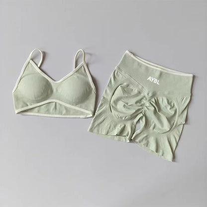 Ensemble de sport 2 pièces pour femme : leggings et soutien-gorge sans coutures effet scrunch