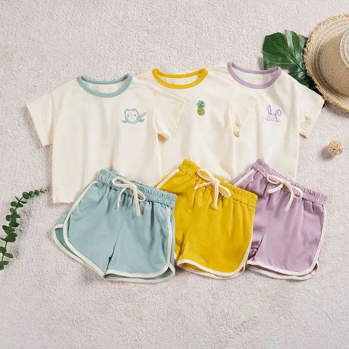 Ensemble de sport deux pièces pour enfants, short à manches courtes, dessin animé, décontracté, mode, été, nouveau, 2024