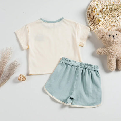 Ensemble de sport deux pièces pour enfants, short à manches courtes, dessin animé, décontracté, mode, été, nouveau, 2024
