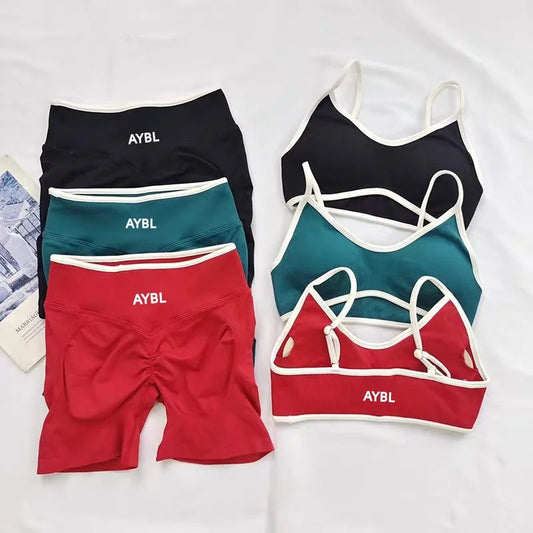 Ensemble de sport 2 pièces pour femme : leggings et soutien-gorge sans coutures effet scrunch