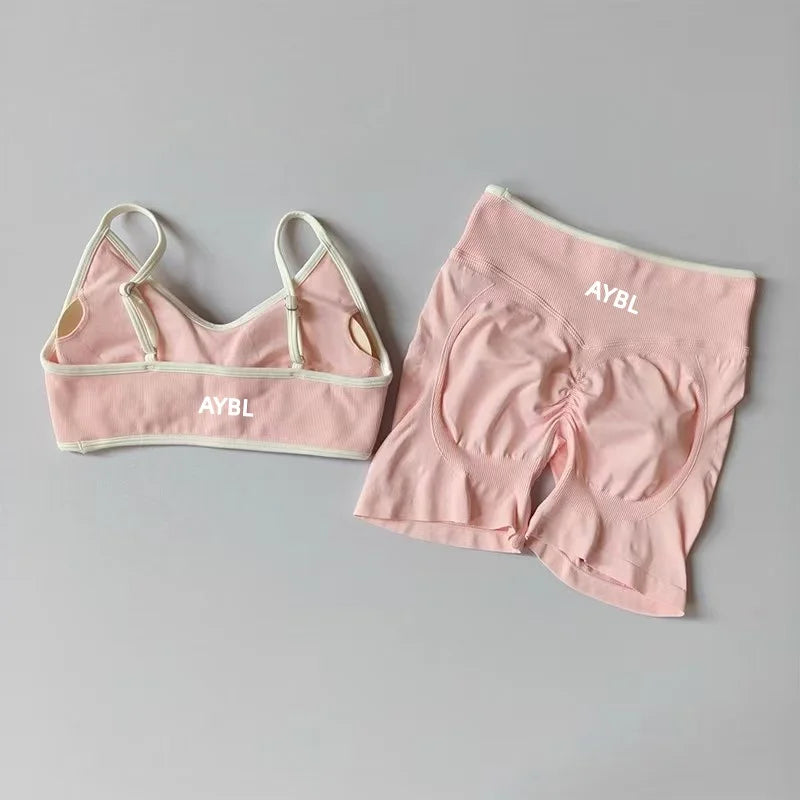 Ensemble de sport 2 pièces pour femme : leggings et soutien-gorge sans coutures effet scrunch