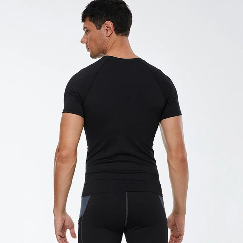 T-shirt de compression à manches courtes pour hommes, t-shirts de sport, sweat-shirt de fitness, survêtement de jogging masculin, chemise athlétique, t-shirts de course