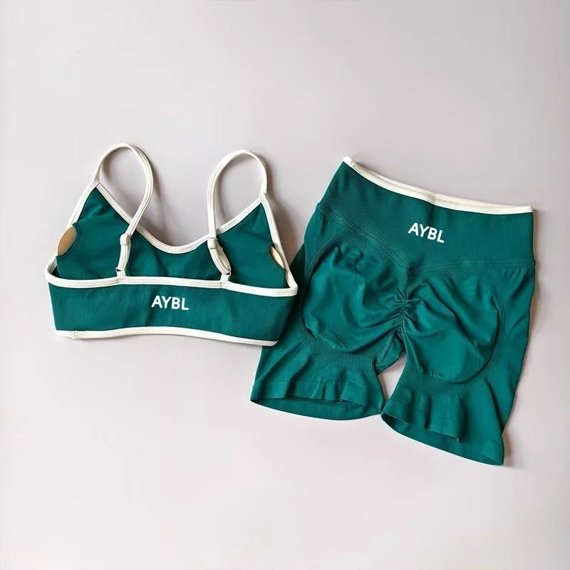 Ensemble de sport 2 pièces pour femme : leggings et soutien-gorge sans coutures effet scrunch