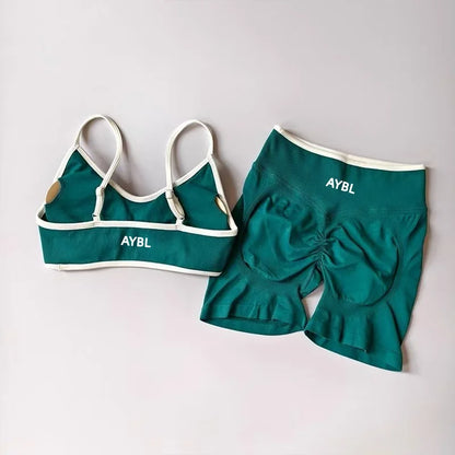 Ensemble de sport 2 pièces pour femme : leggings et soutien-gorge sans coutures effet scrunch
