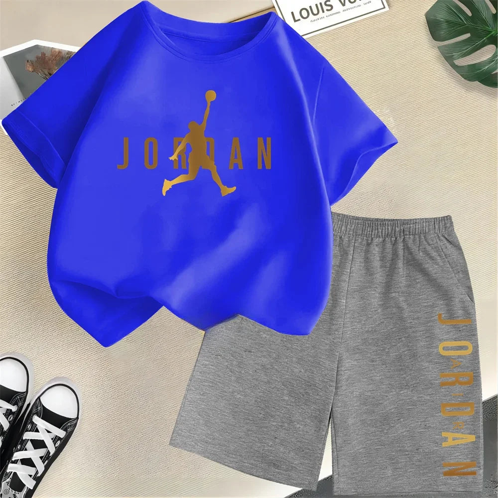 Ensemble de vêtements pour enfants de marque d'été, imprimé sportif, t-shirt à manches courtes, ensemble de shorts, ensemble de 2 pièces, vêtements de mode pour garçons et filles