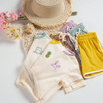 Ensemble de sport deux pièces pour enfants, short à manches courtes, dessin animé, décontracté, mode, été, nouveau, 2024