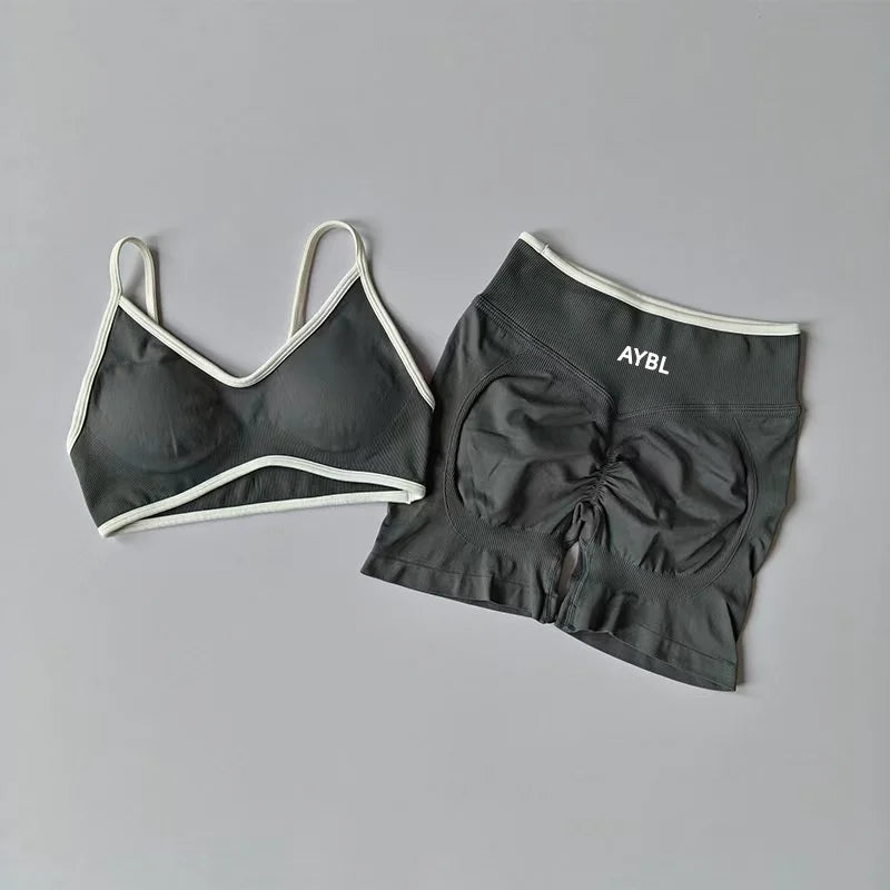 Ensemble de sport 2 pièces pour femme : leggings et soutien-gorge sans coutures effet scrunch