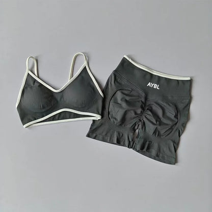Ensemble de sport 2 pièces pour femme : leggings et soutien-gorge sans coutures effet scrunch