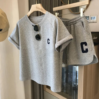 Ensemble de sport d'été pour enfants 5-12 ans : T-shirt à manches courtes avec lettres tendance et short ample – Tenue décontractée fine 2 pièces pour garçons et filles