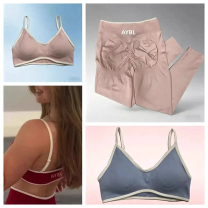 Ensemble de sport 2 pièces pour femme : leggings et soutien-gorge sans coutures effet scrunch