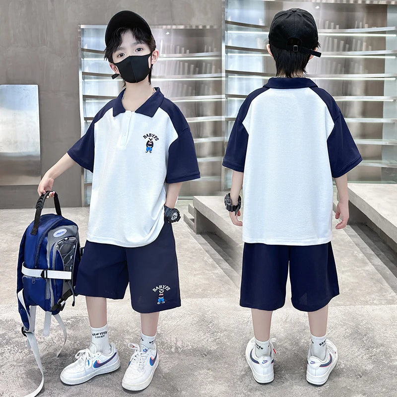 Tween garçons nouveaux vêtements d'été ensemble polos + shorts 2 pièces costume de Sport pour adolescent enfant enfants vêtements tenues costume âge 5-14 ans