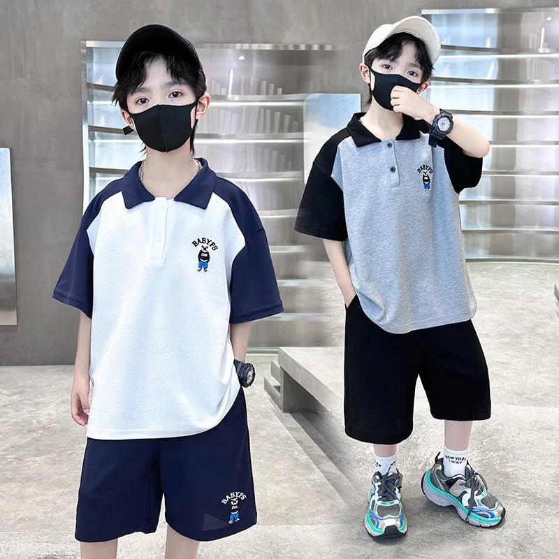 Tween garçons nouveaux vêtements d'été ensemble polos + shorts 2 pièces costume de Sport pour adolescent enfant enfants vêtements tenues costume âge 5-14 ans
