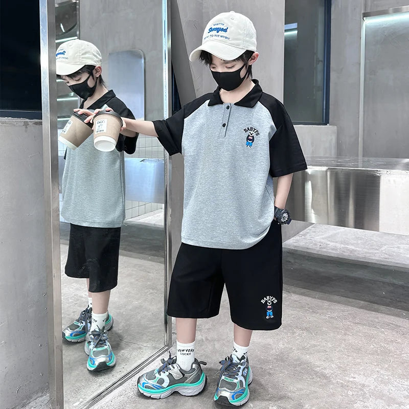 Tween garçons nouveaux vêtements d'été ensemble polos + shorts 2 pièces costume de Sport pour adolescent enfant enfants vêtements tenues costume âge 5-14 ans